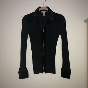 Cabi Velvet and Ribbnet Fitted Double Zip Top